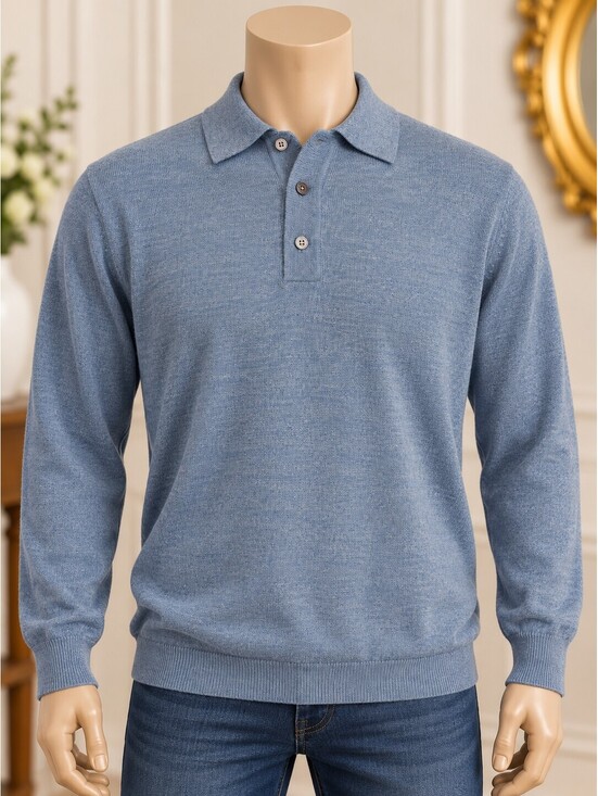 Jos. A. Bank Other - JoS. A. Bank Men’s 100% Merino Wool Long Sleeve Polo Sweater – Blue – Size L